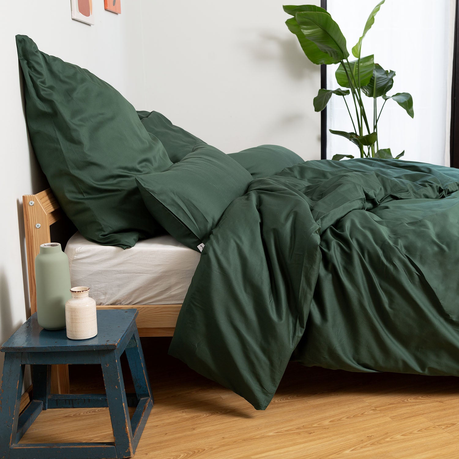 Wolkenfeld Mako-Satin Bettwäsche-Set Alina in Waldgruen