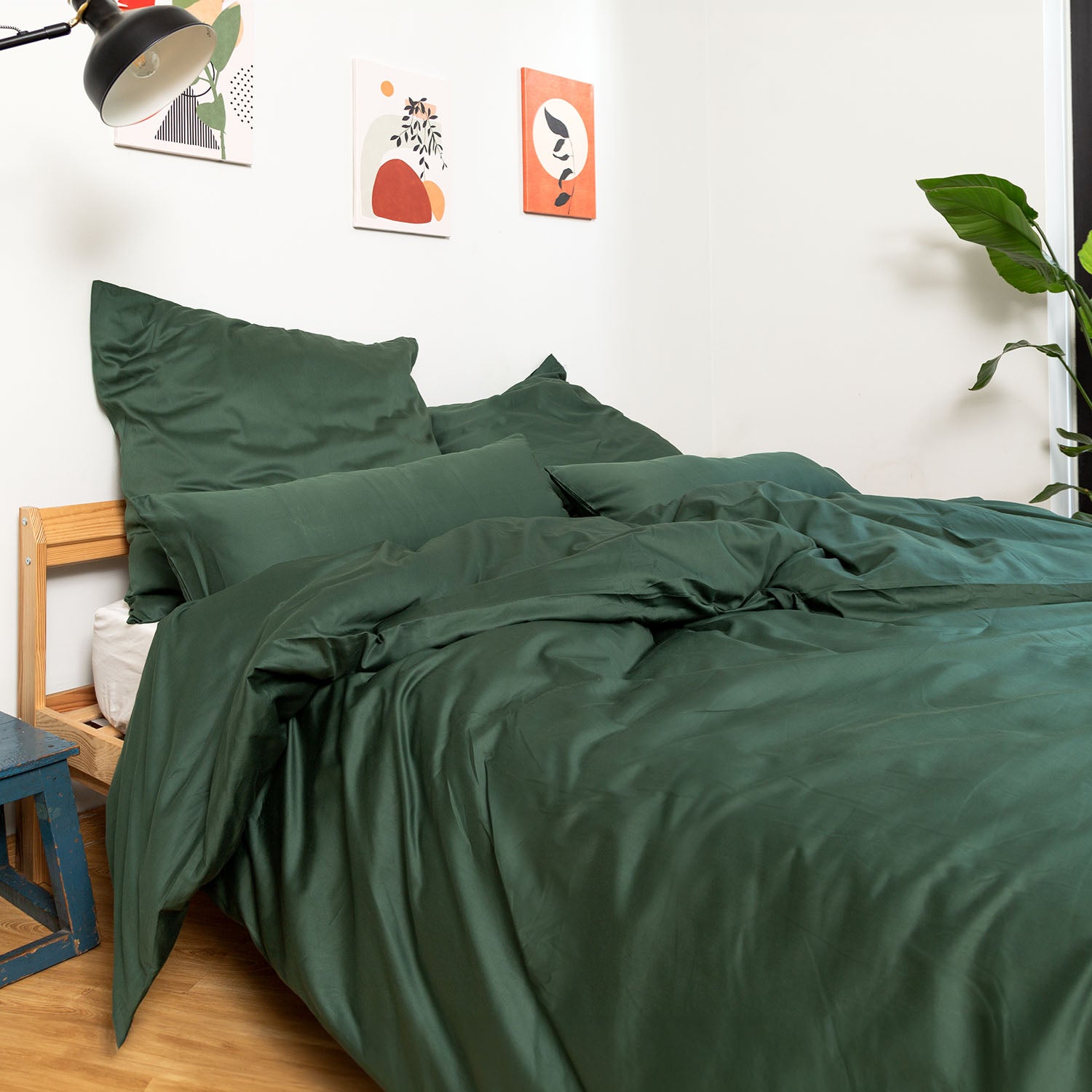 Wolkenfeld Mako-Satin Bettwäsche-Set Alina in Waldgruen