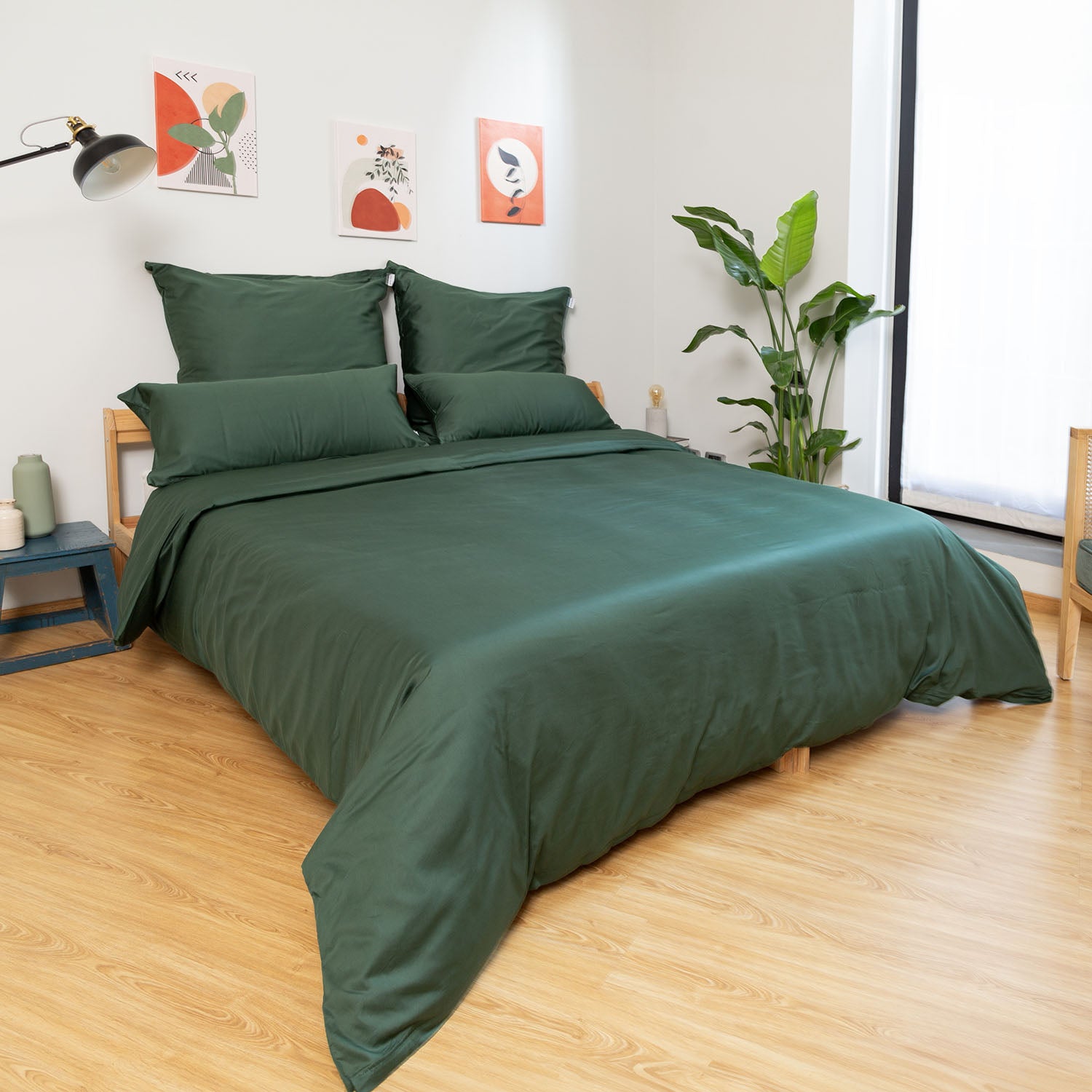Wolkenfeld Mako-Satin Bettwäsche-Set Alina in Waldgruen