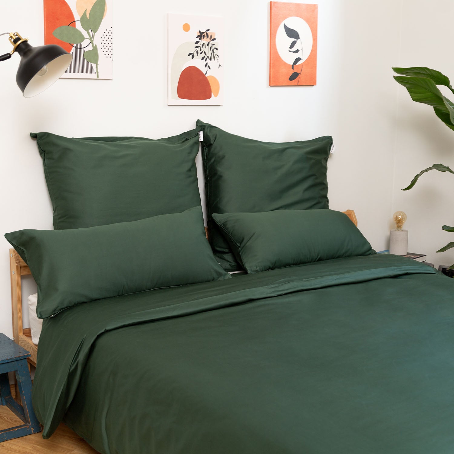 Wolkenfeld Mako-Satin Bettwäsche-Set Alina in Waldgruen