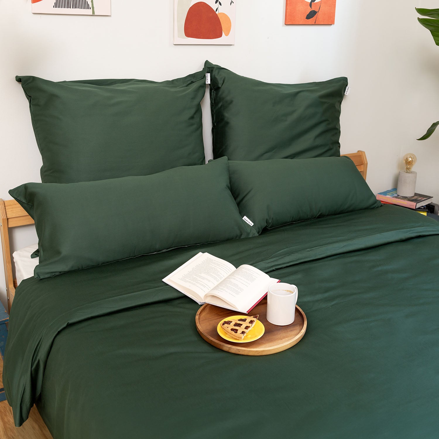 Wolkenfeld Mako-Satin Bettwäsche-Set Alina in Waldgruen