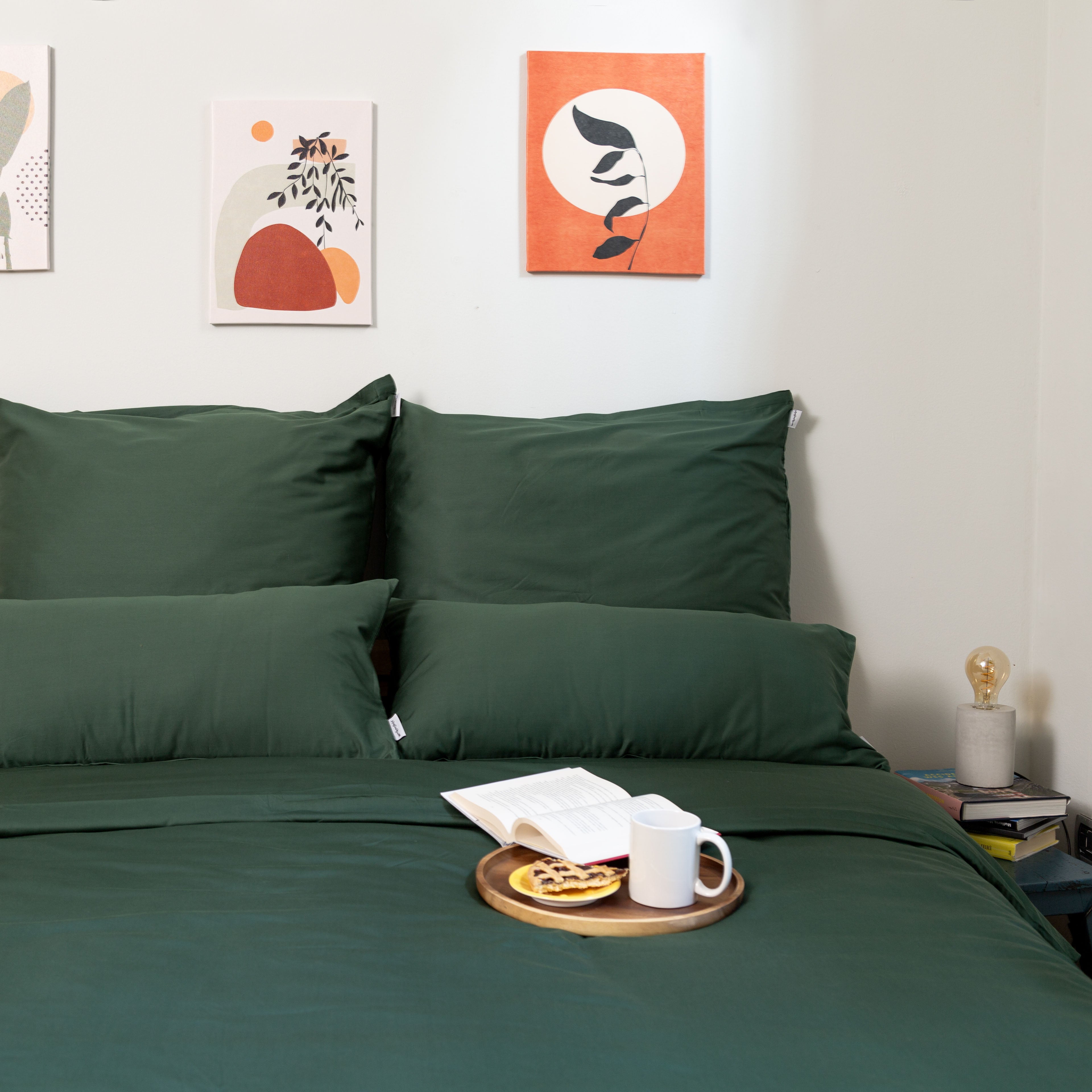 Wolkenfeld Mako-Satin Bettwäsche-Set Alina in Waldgruen