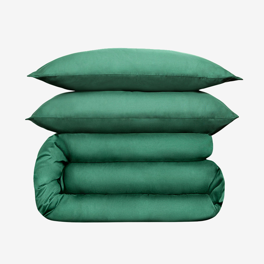 Wolkenfeld Mako-Satin Bettwäsche-Set Alina in Waldgruen