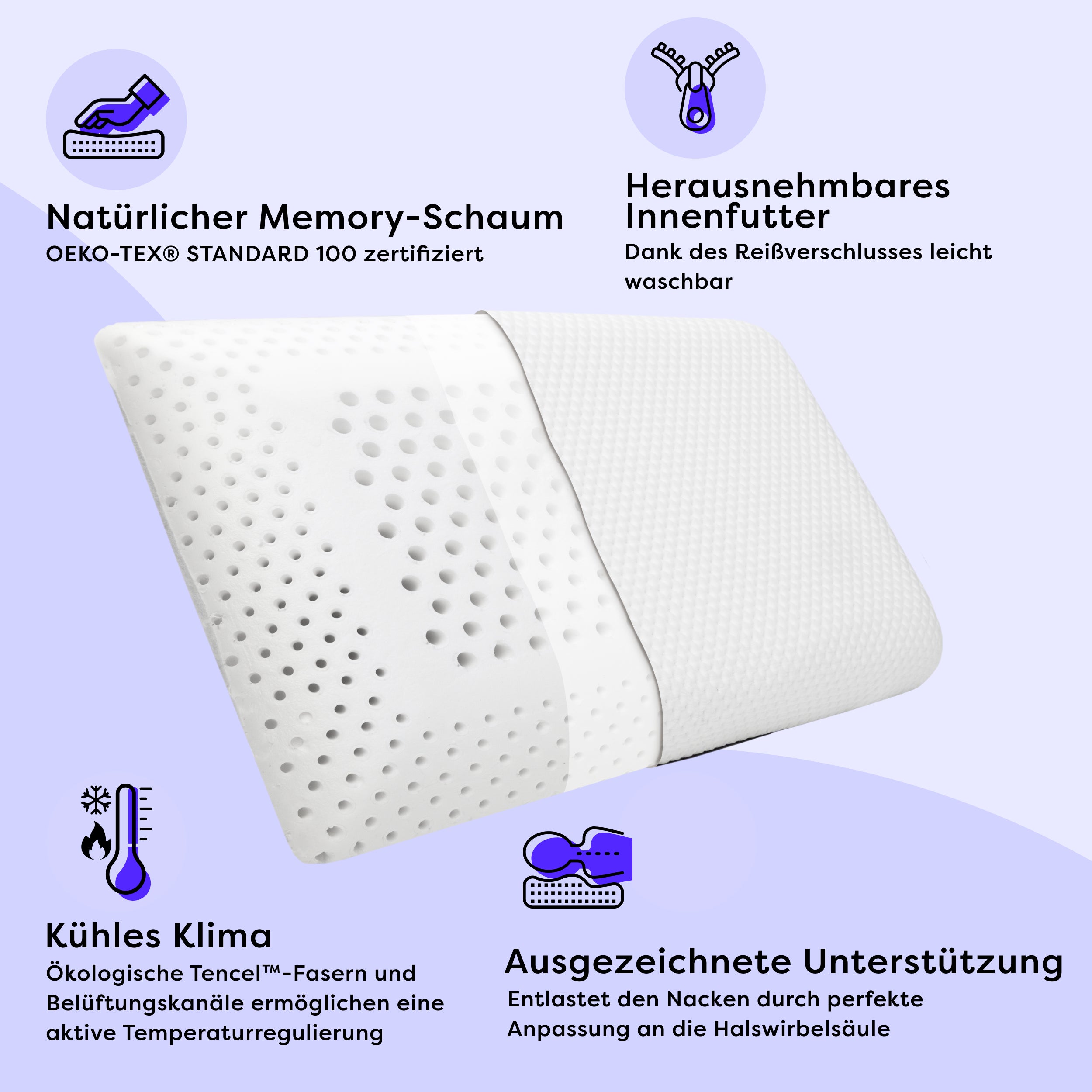 Ergonomisches Memory Foam Nackenstützkissen 60×40×10 Eron
