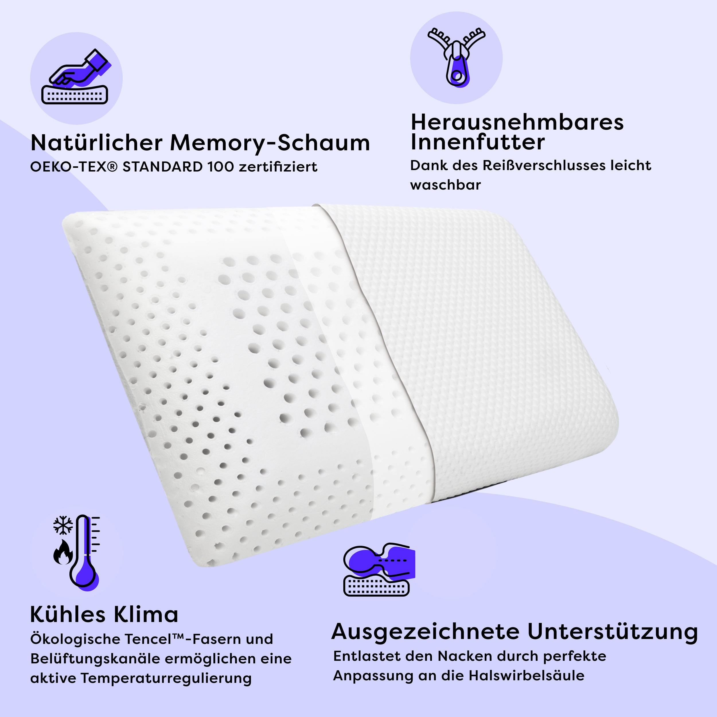 Flaches Memory Foam Kinderkissen 60×40×6 Eron