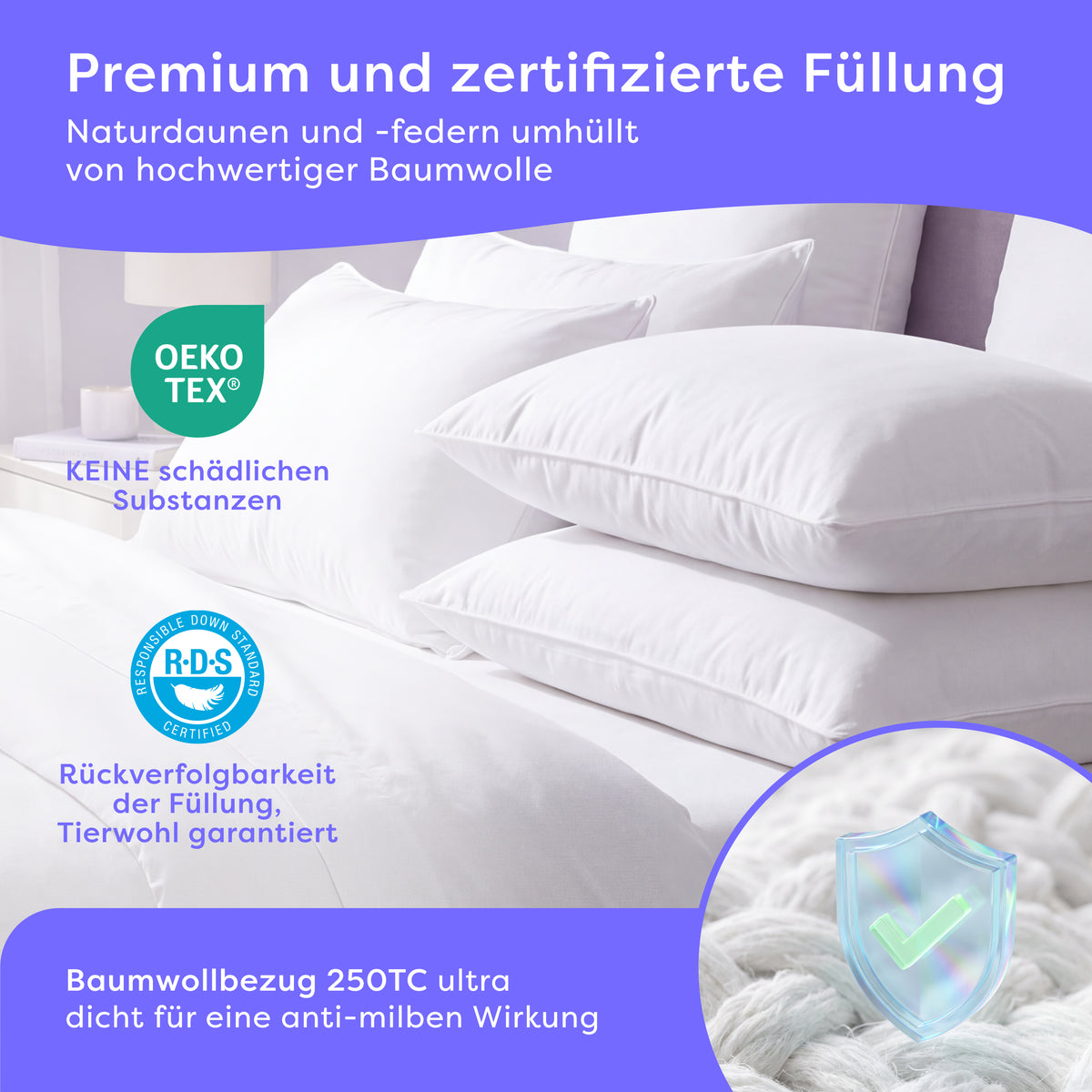 3-Kammer Daunenkissen Charlotte